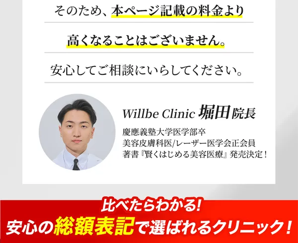 ウィルビーは総額表記で安心の明朗会計